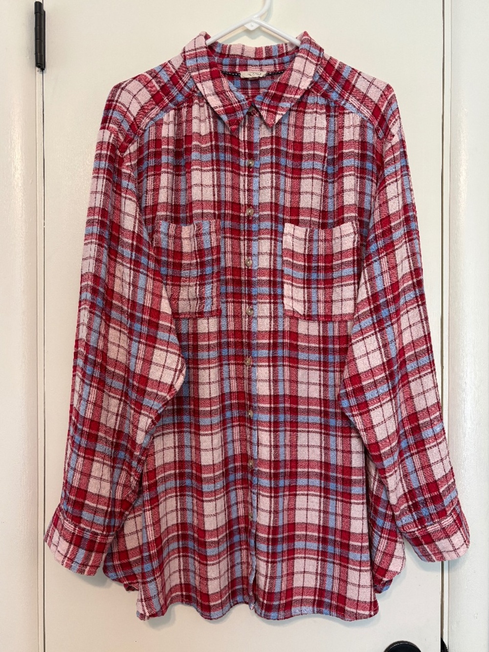 PILCRO for Anthropologie Women's Plus L/S Button-Front Red Plaid Shirt Top 2X